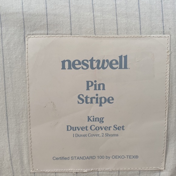 Nestwell Pinstripe King size 3-pcs Duvet Cover set Cotton/linen blended NEW - Picture 8 of 10